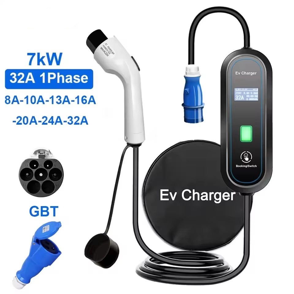 Portable Ev Charger 32A Type 2 Cee Plug - Cargador portátil GBT para vehículos eléctricos,